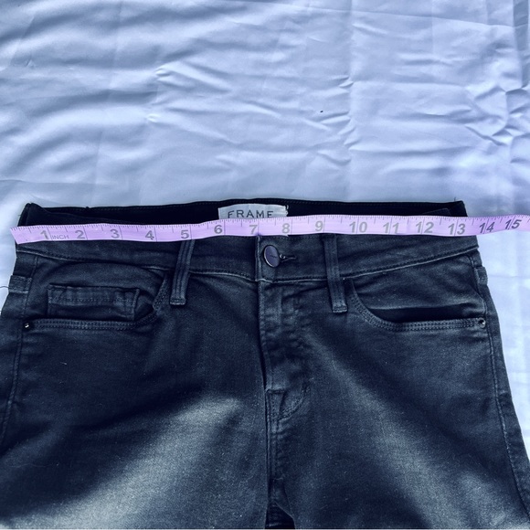 FRAME Denim Le Skinny de Jeanne Jeans in Jefferson Noir Women 25 Distressed Leg - Picture 9 of 12